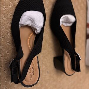 Hush Puppies Black Knit Block Heel Pumps